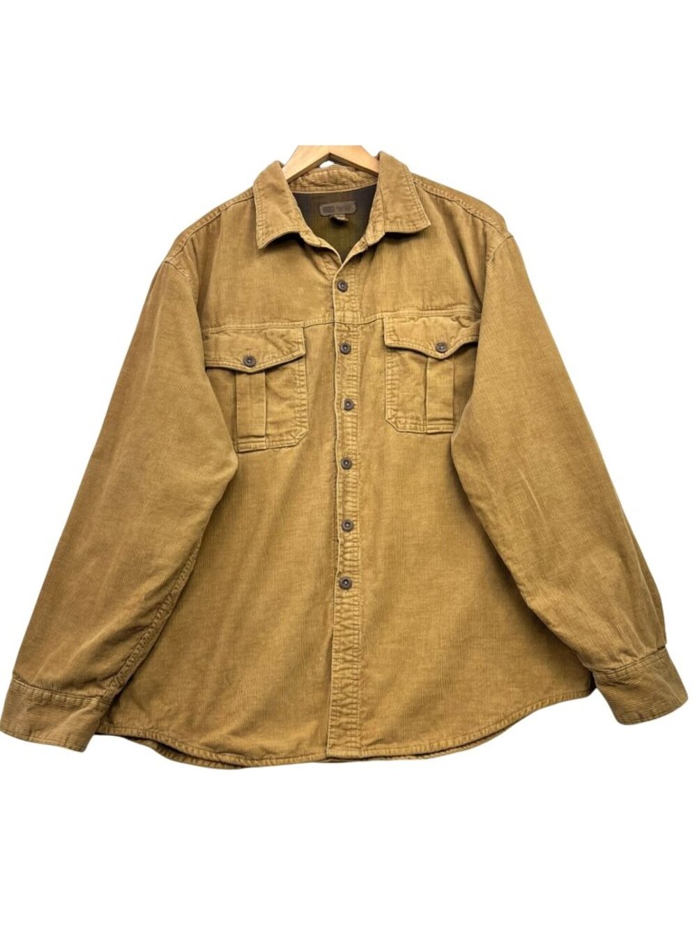 Vtg Faded Glory Men Corduroy Button Up Shirt Jacket Long Sleeve Sz L 42/44 Khaki